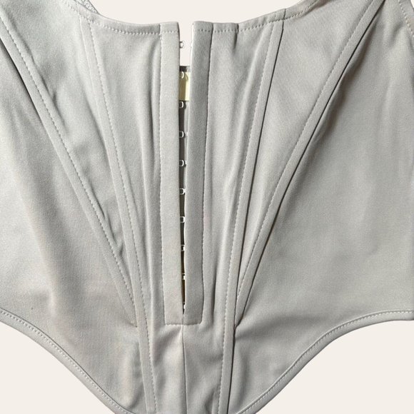 Womens Corset Crop Top Large L Gray Stretch Wide Straps Front Closure - Picture 7 of 13